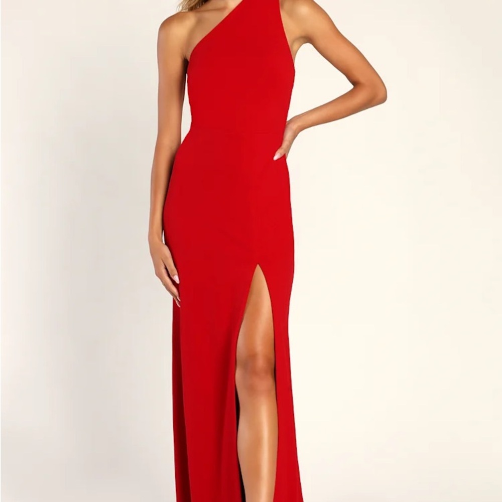 Lulu's Keep It Interesting Red Asymmetrical Cutout Halter Maxi Dress